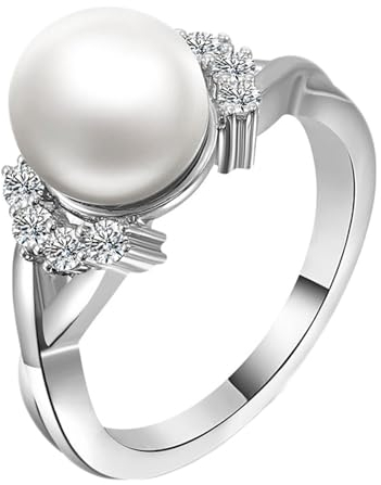 Epinki PT950 Platin Ring, Klassiker Pärchen Ringe mit Perle Ovalschliff, Freundschaftsringe Platin PT950 Verlobungsring Damen Echtgold Schmuck, Individuelle Größen