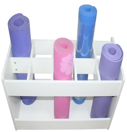 Yogamattenhalter Hauptturnhallen-Yogamatten-Speichergestell, Naturholz-Yogamattenkorb für Schaumstoffrollen, Kettlebells, Yoga-Block, Badmintonschläger, Erleichterte Installation (Color : White, Siz