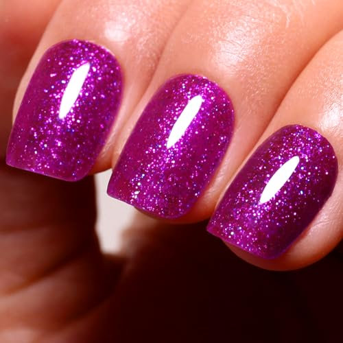 Ozzeal Glitter Gel Polish, Dark Purple Iridescent Glitter gel nail polish Sparkle Shimmer Summer Rainbow Soak Off LED UV Gel NAil POlish for Art DIY Manicure 15ML
