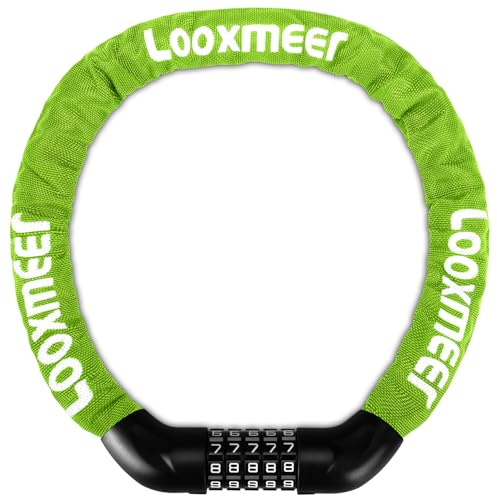 Looxmeer Lucchetto Bici Catena, Bicicletta Antifurto a Combinazione a 5 Cifre, Cilindro di Bloccaggio in Lega di Zinco, Rinforzato Resistente al Taglio per Biciclette, Motocicli, Cancelli, Verde Scuro