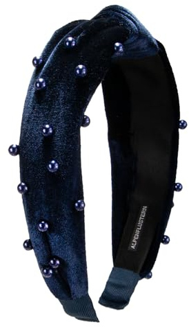 Alpenflüstern Trachten-Samt-Haarreif Perlen Knoten - Damen Haarschmuck, Haarband rutschfest fürs Dirndl (blau) ADV154