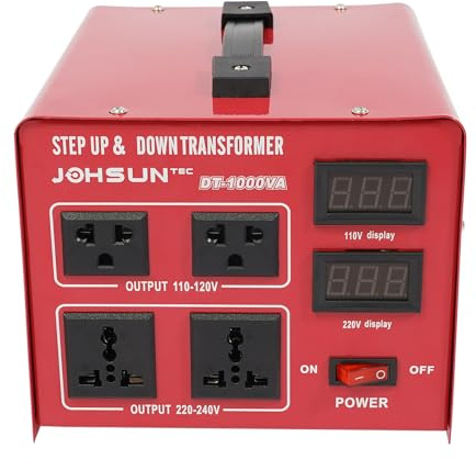 Voltage Converter Transformer, 1000W Step Up/Down Power Transformer with 2 Us Standard Sockets and 2 Universal Sockets, LCD Display, Voltage Transformer for Most Household Appliances