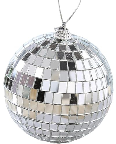 Discokugel 1 Stück 10cm Silber zum Aufhängen Spiegel Discokugeln Silber Discokugeln Ornamente Reflektierende Spiegelkugel Kuchendekoration mit Seil Weihnachtsbaum Hochzeit