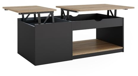 Vicco Couchtisch Avela, Schwarz, 55 x 110 cm | klappbar mit zwei Ablageböden zur flexiblen Nutzung