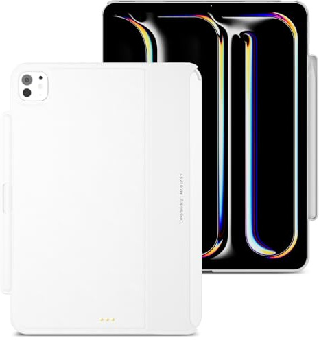 MAGEASY CoverBuddy - Funda compatible con teclado mágico para iPad Pro de 11 pulgadas (2024-2025) M5 y M4, funda para iPad Pro de 11 pulgadas, grosor mejorado y disipación de calor (cuero blanco 5.05)