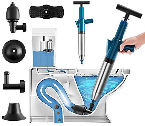Hochdruck-Luftablass-Blaster-Reiniger mit Edelstahlgriff, Siphon-Typ, Luftblaster-Pistole für Waschbecken, Toilette, Bodenablauf und Rohrverstopfung