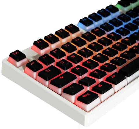 YMDK White Black Pudding German ISO QWERTZ Double Shot PBT Shine Through Keycap Custom OEM Profile Keycaps for MX Switches Mechanical Keyboard