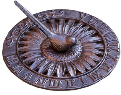 Darthome Cast Iron Bird Sundial 24cm Antique Brown Garden Decor Flower Sun Clock Statue
