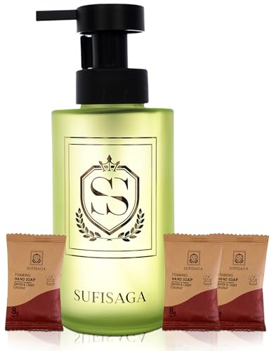 SUFISAGA Eco-Friendly Foaming Hand Soap Kit | Refillable Glass Bottle + 3 Soap Tablets | Zero Waste, Sustainable, Plastic-Free Hand Wash Refill Set (Makes 1050 ml Total)
