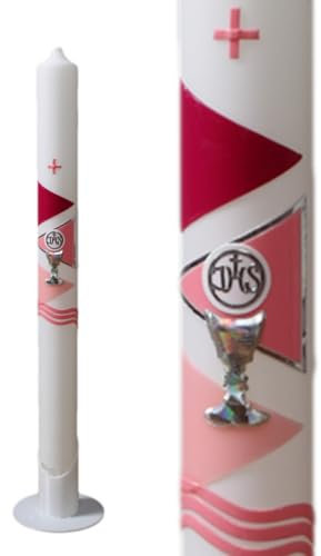 Kommunionkerze Taufkerze Kerze zur Kommunion Taufe Set inkl. Kerzenhalter 35/400 für Mädchen C103RS