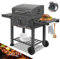 Jiubiaz Barbecue a carbonella XL con coperchio + ruote BBQ Smoker, con termometro, camino, doppi ripiani pieghevoli, 8 ganci e griglia, affumicatore per barbecue da campeggio e giardino, griglia a