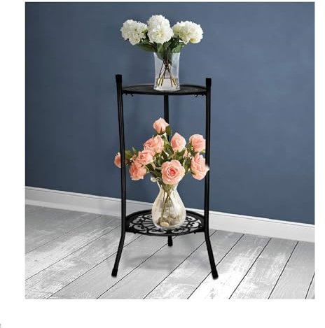 M.J COMFY-LIFE Metal Plant Stand Iron Flower Display Shelf Indoor Outdoor Support Rack Garden Terrace Decoration (Black)