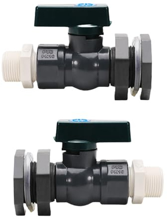 Set di 2 valvole in PVC per barili di pioggia da 3/4 di pollice con adattatore di montaggio per paratia per piscine