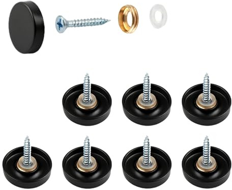 Gkhlg 8 Pieces 304 Stainless Steel Mirror Screws with Black Caps Brass Washers and Rubber Gaskets Decorative Cap Screws Cover Nails Fasteners for Bathroom Mirrors Glass Cabinets Furniture