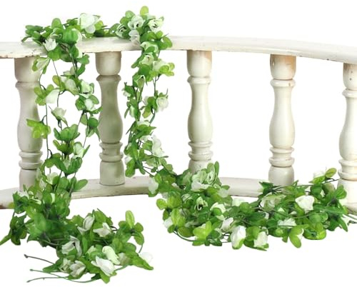 3er Set Künstliche Rosenranken Garland (230cm Länge, 126 Blüten) - Künstliche Blumen Girlande für Innen & Außen - Perfekt für Hochzeit, Party, Garten, Balkon, Wanddeko, Tischdekor (White)