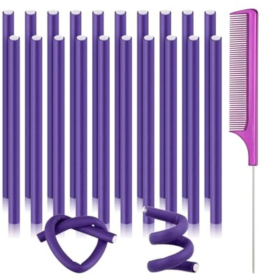 FUGLUS 20 Piezas Rodillos Flexibles para el Cabello, Rizador Pelo sin calor Sin Daños, con 1 Steel Rat Coil Comb, Rulos Flexibles para Rizar Pelo para Mujere y Niña, Pelo Corto, Medio y Largo