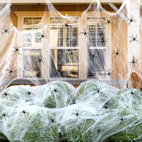 400g Spider Web Halloween Decoration Cobweb with 100 Pcs Small Fake Spiders(Cover 1500 Square Feet),Indoor/Outdoor Decorations,Giant Cobwebs Decor,for Stretchable DIY Scary Lawn Yard Garden Bar Haunte
