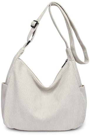 HAIWILL Crossbody Bag - Borsa a tracolla da donna, media grandezza, mezza luna, borsa shopper da donna, in tessuto, per college, scuola, lavoro, viaggi, shopping, bianco, Di medie dimensioni