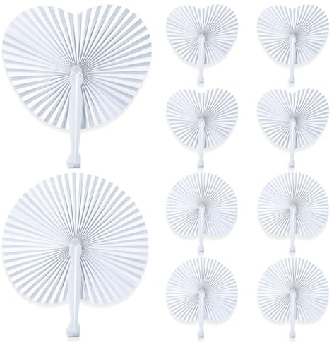 KIRZAX 10pcs Ventagli Matrimonio Bianchi Pieghevoli a Forma di Cuore in Plastica e Carta, Decorazioni di Nozze Segnaposto Chiesa