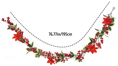KENANLAN Guirnalda artificial realista de bayas de acebo de Navidad de 6.5 pies con bayas rojas realistas, hojas verdes para casa, chimenea, pared, decoración de mesa