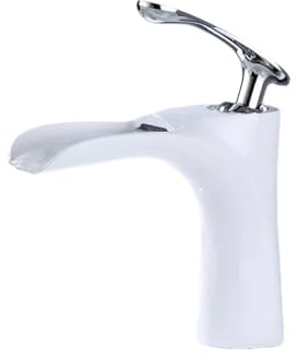 LISHEUK Rubinetto per lavabo Economico, Tutto in Rame, monoforo, lavabo da appoggio, Rubinetto a Cascata, Rubinetto per lavabo da Bagno, Rubinetto per Acqua Calda e Fredda, Nero