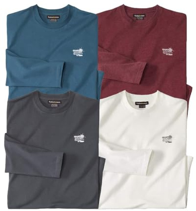 ATLAS FOR MEN 4er-Pack Langarmshirts Herren - Einfarbig - Rundhalsausschnitt - Weicher Jersey aus Baumwolle-Polyester Mix - Größen M bis 5XL