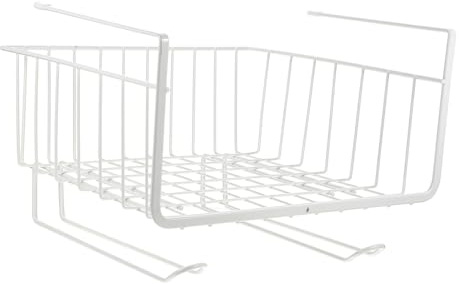 Unterregal Aufbewahrungskorb aus Eisen, Weiß, mit Taschentuchhalter | Speisekammer und Kleiderschrank, Leicht Anzubringen und Abzunehmen, Schafft Zusätzlichen Stauraum