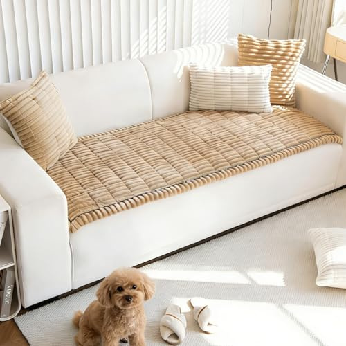 BPJKNIT Couch Cover for Dogs Washable Non-Slip Sofa Cover Couch Fuzzy Soft Thick Couch Protector Pet Friendly for 3 Cushion Couches and Sofas (Brown, 27.6 x 59.1)