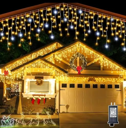 Generico Tenda Luminosa LED 12mt x 0,50 320LED Calda Fissa + Flash Bianca Fredda IP44 Esterno Interno Natale Decorazioni Casa Balcone Terrazzo Festa Matrimonio prolungabile
