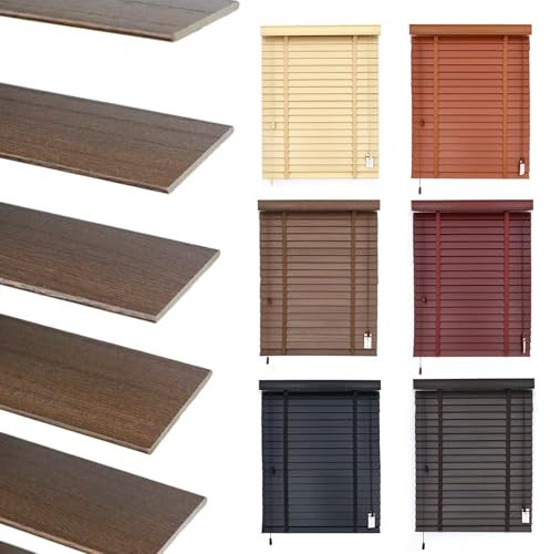 Generisch Holzjalousie Jalousien aus Kunstholz 50mm lamellen, 45cm 55cm 60cm 75cm 85cm 95cm 105cm 140cm 160cm Verdunkelungs Fenster Holz Jalousie Bambusrollo für Innen Außenbereich(Coffee)