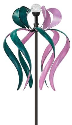 89 Wind Spinner Outdoor with Solar Light, Extra Large Metal Kinetic Wind Sculptures Spinners, Windmill for Garden Yard Patio Lawn Decor -Dancing Ribbon (20 W x 89 H)