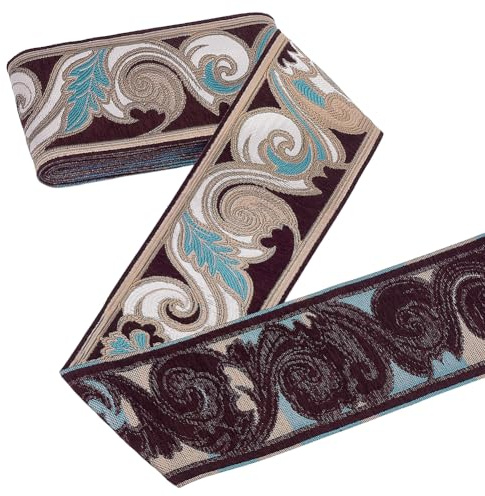PH PandaHall - Cinta de jacquard bordada, 12,8 cm, cinta marrón, vintage, adorno de cortina, diseño de hojas, cintas, banda étnica, adorno de tejido brocado para coser cortinas, borde de ropa