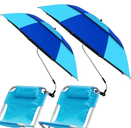 WingFly 2 Pack Beach Chair Umbrella with Clamp, UPF50+ Double Canopy Umbrella with clip, 360°Adjustable Portable Outdoor Wheelchair, Patio, Golf Carts,Camping(Not Include Chair) (Double spell blue)