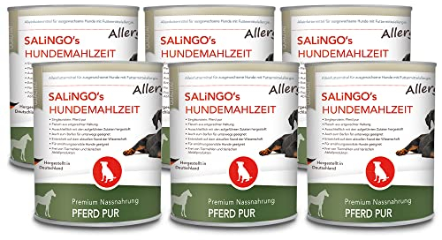 SALiNGO Premium Hundefutter nass Pferd PUR | Nassfutter für Hunde | getreidefrei | hoher Fleischanteil | hypoallergen | Barf Dosen