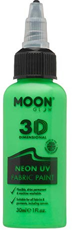 Moon Glow - Neon UV 3D Fabric Paint - 30ml - Intense Green - Textile paint for clothes, t-shirts, bags, shoes & canvas