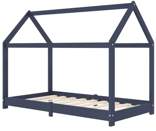 vidaXL Giroletto per Bambini a Doghe Design Casetta Decorativo Robusto Struttura Telaio Letto Arredi Cameretta 80x160 cm Grigio Legno Massello di Pino
