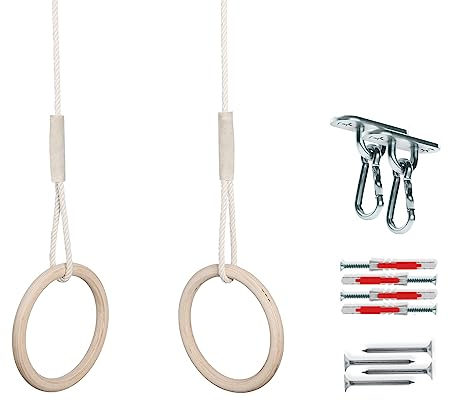 MAMOI® Trapecio de Madera para Circo | Parque Infantil | Asiento de Juego | Anillas de Gimnasia en Madera | Parque de Juegos Infantil | Barras de Gimnasia artística en casa | 100% ecológica