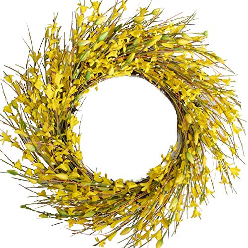 Bibelot 20inch Artificial Forsythia Flower Wreath, All Year Around Wreath for Front Door, Wedding Window Home Wall Indoor Front Door Decor (Yellow, 20in)