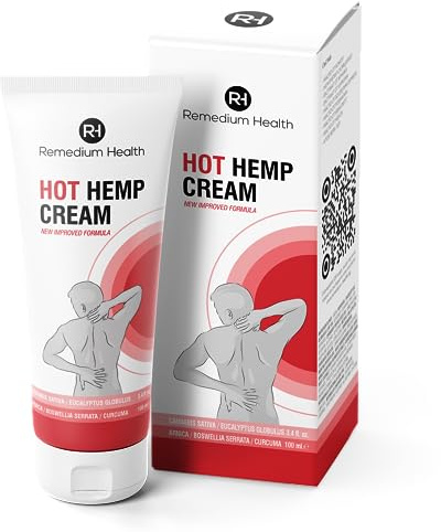 Remedium Health Active Hot Hemp Cream Natural Formula for Joints, Muscles, Neck, Shoulders, Elbows, Back, HIPS, and Knees. Deep Heat Sensation. Rich in Natural Extracts. (100ml)