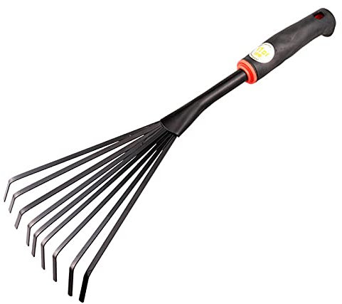 WEQTS 9 Root Steel Hand Fan Leaf Rake, Garden Hand Rake, Garden Leaf Rake with Ergonomic Comfort Grip, Professional Gardening Tool for Garden Patio Backyard(Black)