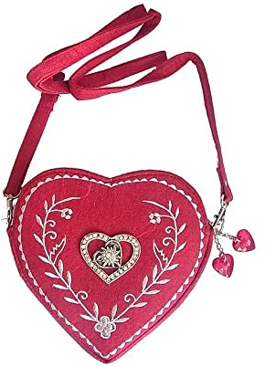 Edelweiss Trachten Tasche Oktoberfest Dirndl Herzform abnehmbarem Langer Filzoptik Fuchsia