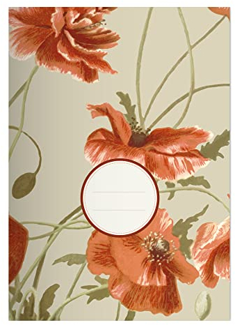 Kartenkaufrausch 16x Edle Sommer DIN A4 Schulheft, Schreibhefte mit großen Mohn Blüten in Beige Lineatur 27 (liniertes Heft)