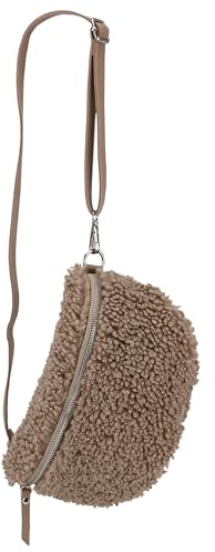 SH Leder Kate G358 - Borsa a tracolla in pelle sintetica Teddy in pelliccia soffice, borsa a vita da donna per festival, viaggio, borsa a marsupio media con tracolla in pelle vera, 27 x 16 cm, taupe