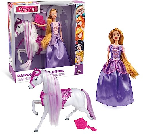 Fairytale Princess, Puppe 30 cm, mit Prinzessinnen-Kleidung, Pferd und Zubehör, Rapunzel, Spielzeug für Kinder ab 3 Jahren, Giochi Presziosi, FAT022