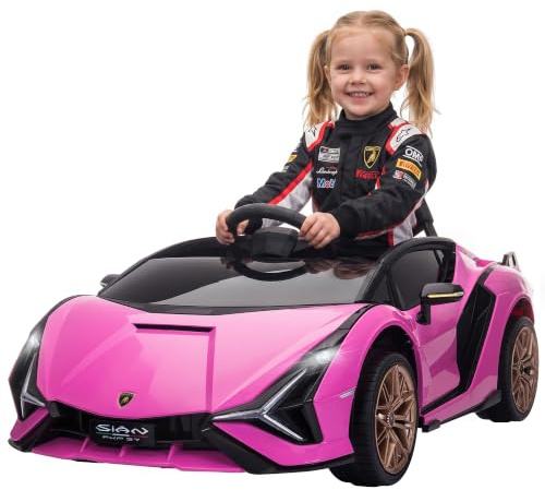 HOMCOM Voiture électrique Enfants de Sport Véhicule électrique Lamborghini Sian 12 V - V. Max. 5 Km/h avec Télécommande 2,4G Effets sonores + Lumineux Rose