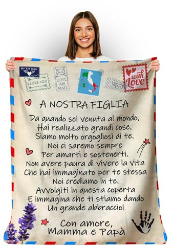 Zinello Design Coperta Personalizzata Morbida da Regalare alla Propria Figlia da Parte di Mamma e Papà. Idea Regalo Originale e Utile per un Compleanno, Natale, un Matrimonio