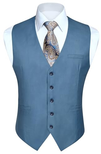 Enlision Kostymväst för Män Enfärgad Bomull Väst Elegant Avslappnad Mode Ärmlös V-ringning Bröllop Formellt Arbete Ceremoner XS-4XL, Dammigt blå-2, XL