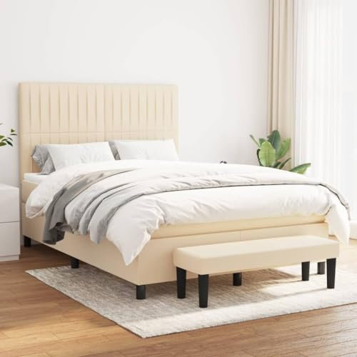 BUKSCYJS Bettrahmen,Bettlattenrost,Plattformbett,Boxspringbett mit Matratze Creme 140x200 cm StoffGeräuschlos, einfache Installation, geeignet für Schlafzimmer