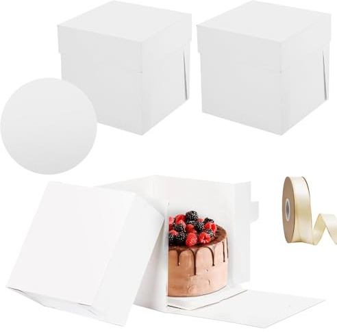 2 Stück Weiß Tortenschachtel, 30,5 x 30,5 x 30,5 cm Tortenkarton mit Band, Kuchenschachtel Pappe, Dessert Tortenkarton mit Deckel, Verpackungsbox für Torten Kuchen, Tortenbox mit Sichtfenster
