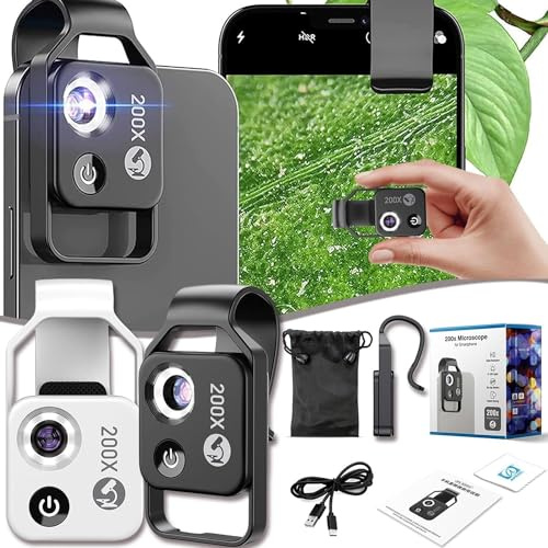 Nanozoom 200x Magnification Zoom,Nanozoom Cell Phone Lens,200x Pocket Microscope Camera,Zoom Camera for Phone,Microscope Lens for Phone,Phone Microscopes with Cpl Lens & Led Light (Black)